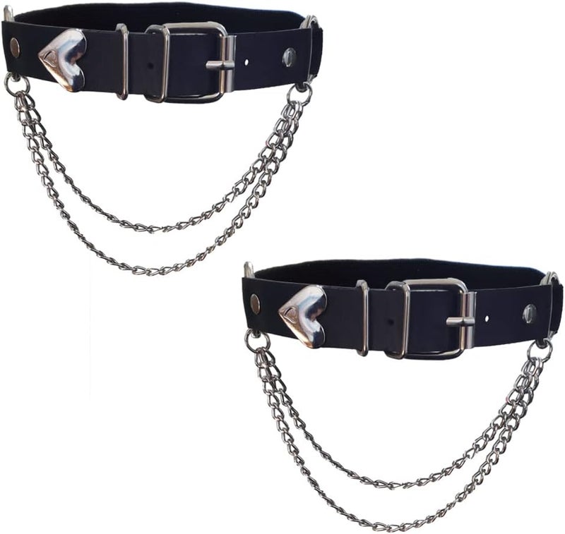 Lockban Adjustable Heart-Shaped Thigh Garter 2 Pieces Punk Leather Garter Belts Leg Garter with Chains Body Accessories - Image 1